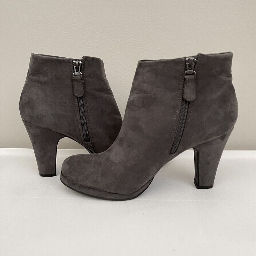Rampage Heels Ankle Booties Womens Size 9 Benzley Shoes Boots Dark Gray Suede